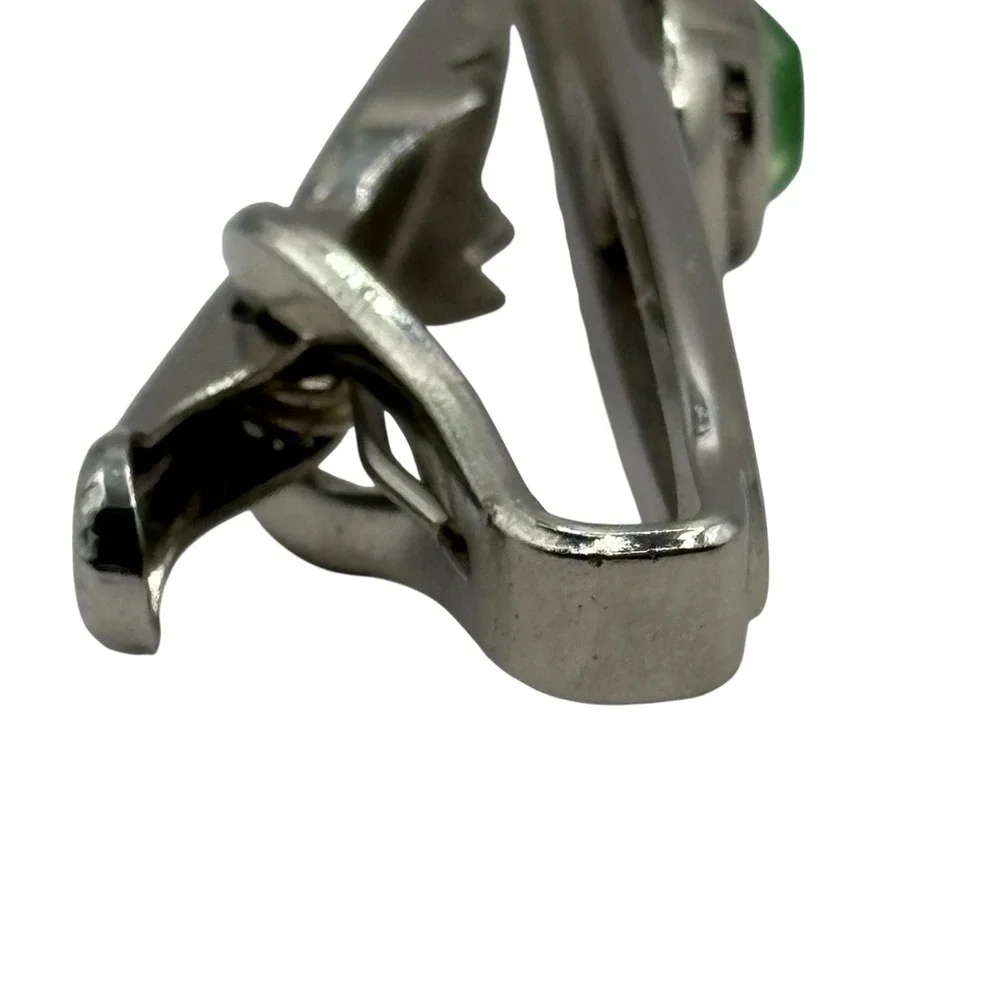 Swank Tie‎ Clip Bar Green Rhinestone Silver Tone Vintage Open Work Design Retro